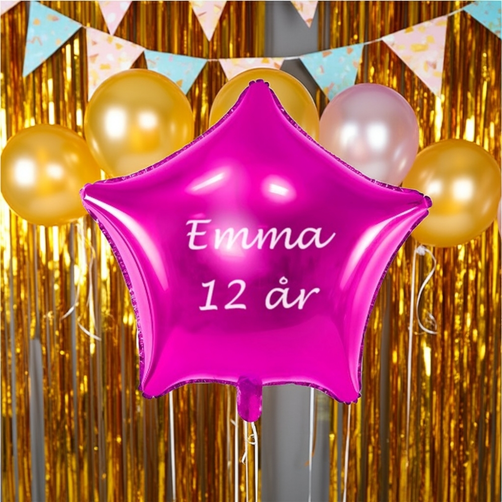 ROSA FOLIEBALLONG MED NAVN OG ALDER (illustrasjonsbilde)