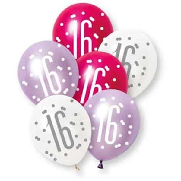ROSA, LILLA OG HVITE BALLONGER TIL 16-ÅRSDSAG
