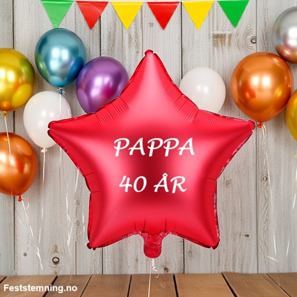 RØD FOLIEBALLONG MED NAVN OG ALDER (illustrasjonsbilde)