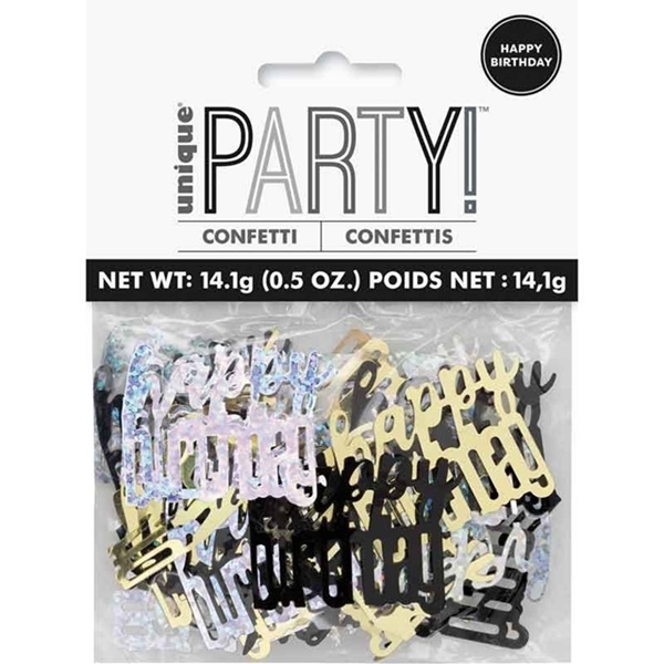 GULLFARGET, SVART OG SØLVFARGET BURSDAGSKONFETTI