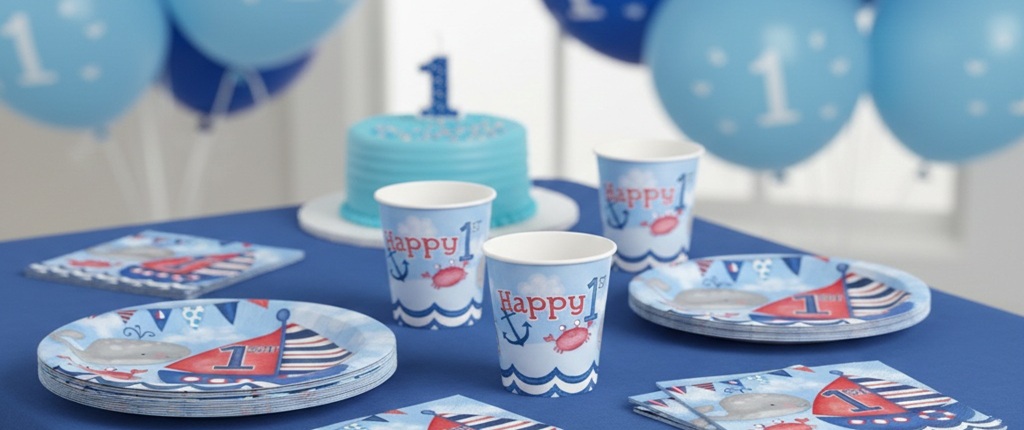 BORDDEKKING OG PYNT TIL 1-ÅRSDAG FOR GUTT